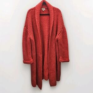 Ciebon Anthropologie Long Chunky Knit Red Cardigan Sweater XL Duster Valentines